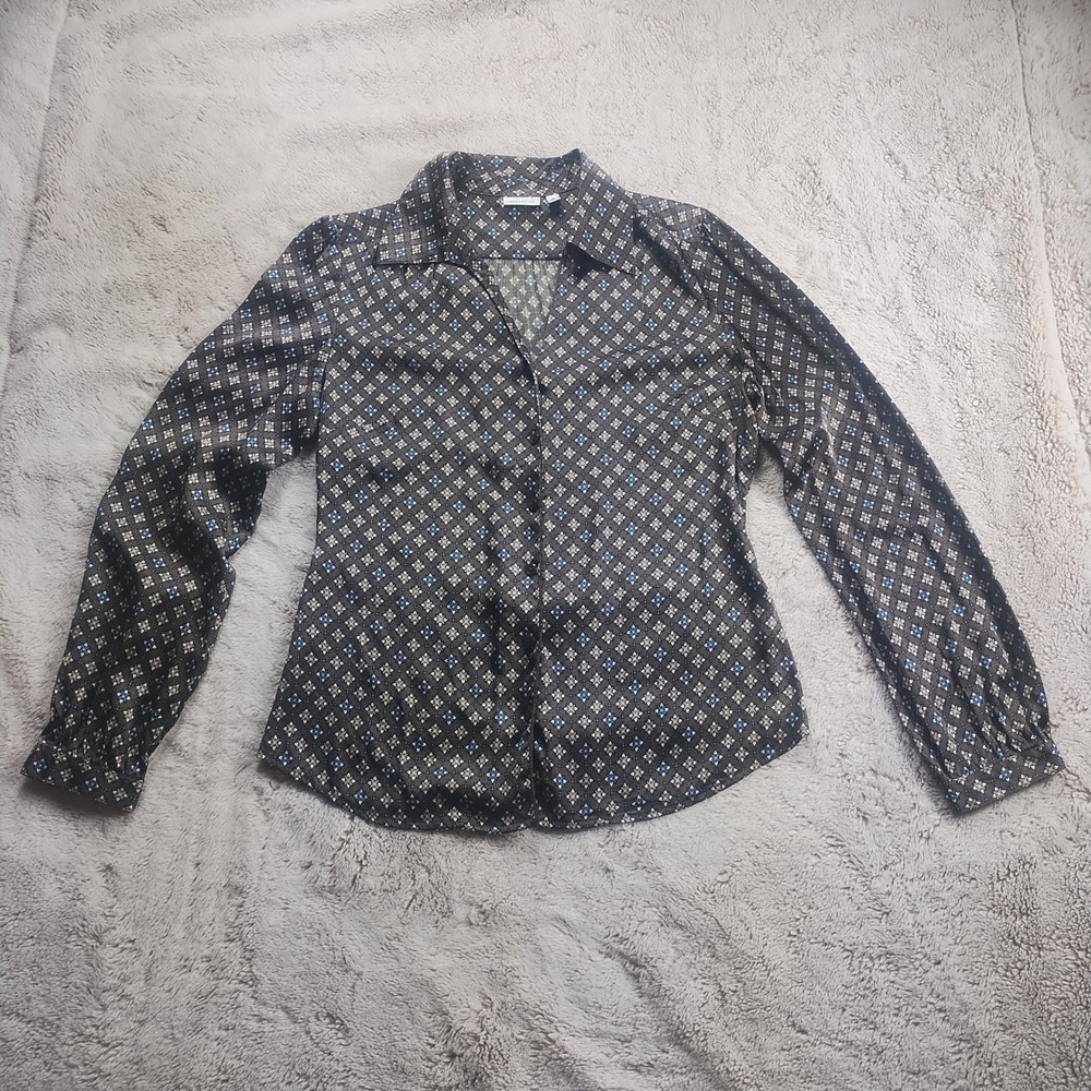 Semantiks Silk Blend Long Sleeve‎ Button Up Women's Medium Quiet Luxury Preppy
